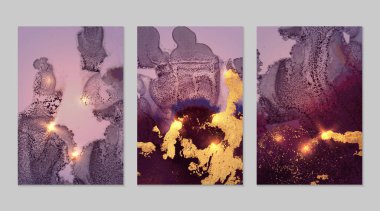 Soyut pembe, mor ve altın sıvısı sanat alkolü desenli mermer desenli.