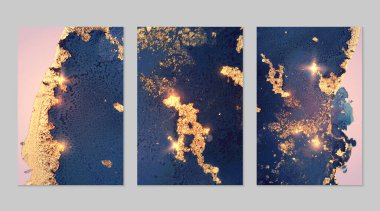 Çağdaş kot pantolon mavi ve altın rengi arka plan boya lekeli.