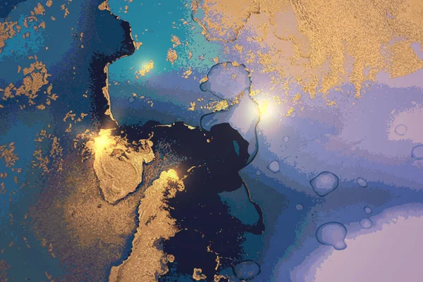 Vinatge zářící abstraktní tmavě modrý, fialový a zlatý mramorový vzor s jiskry — Stockový vektor