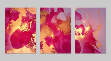 Marble set of gold, pink and fuschia backgrounds with texture clipart