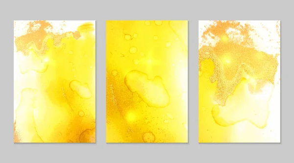 Marmeren set van goud en citroen gele achtergronden met textuur — Stockvector