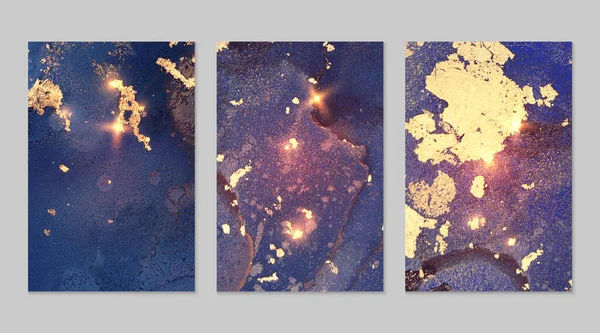 Ensemble de marbre d'or, violet et bleu foncé fonds avec texture — Image vectorielle