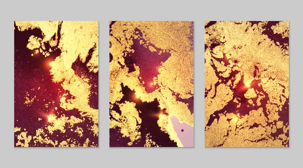 Ensemble de marbre d'or et de fonds bordeaux avec texture — Image vectorielle