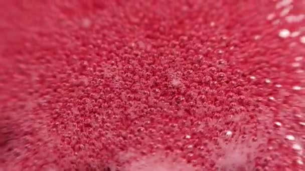 Hallonsylt Väg Att Koka Hallonsirap Rosa Bakgrund Med Bubblande Bubblor — Stockvideo