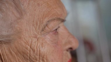 Yaşlı kadınlar yüz yüze, yan görüş. Eski kırışıklıklarla dolu cilt.