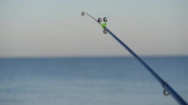 Denizin arka planında deniz asası var. Deniz balıkçısı.
