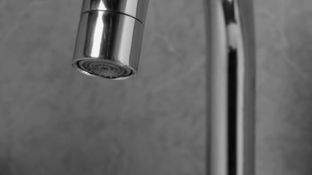 수돗물 믹서 의수 압기에서 물이 흐른다. — 비디오