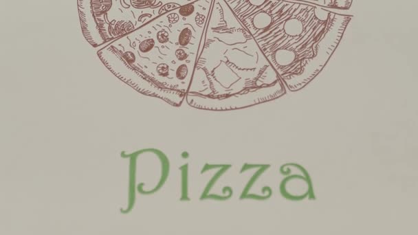 Grote ronde pizza met een kaas kant in een doos. PIZZA — Stockvideo