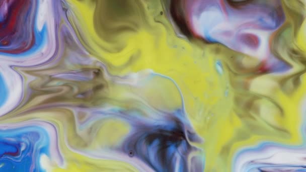 Pastel colors. Deep ink spaces. Red, yellow streaks on the bed blue background. Moving abstract colorful background. Mixing paints. — Stock Video