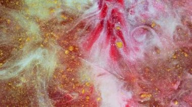 Reçine sanatı. Kırmızı, beyaz, siyah arka plan. Soyut kırmızı akıntılar akar ve koyu bir arkaplan üzerinde hareket eder.