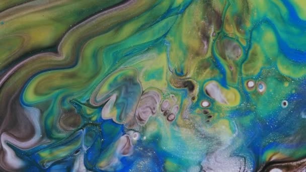 Pastel colors of paint stains. Abstract light pastel streams flow along the plane on a blue background. Marble texture. Fluid art. Liquid abstractions. — Stock Video