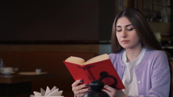 Unga flickor blickar förvandlas till en bok. — Stockvideo