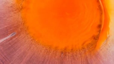 Kırmızı ve mavi noktalar açık arkaplanda bulanıklaşır. Sıvı sanat.