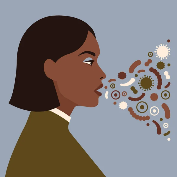 Personaje Femenino Estornudando Tosiendo Ilustración Vectorial Estilo Plano — Vector de stock