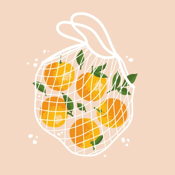 Ilustración Vectorial Naranjas Brillantes Bolsa Compras Reutilizable — Vector de stock