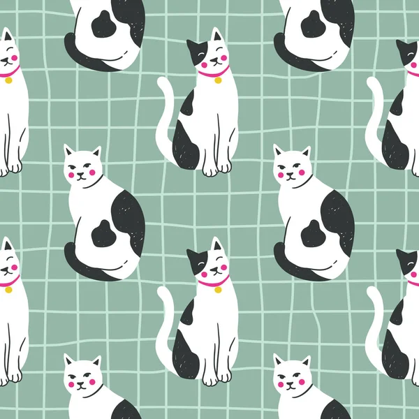 Vector Naadloos Patroon Met Kittens Creatieve Retro Kinderachtige Textuur — Stockvector