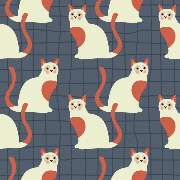 Vector Naadloos Patroon Met Kittens Creatieve Retro Kinderachtige Textuur — Stockvector