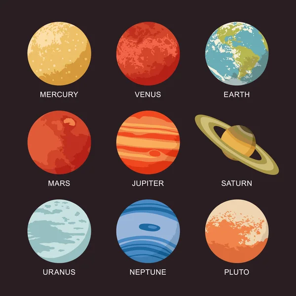 Vector Illustration Isolated Solar System Planets Mercury Venus Earth Mars — Stock Vector