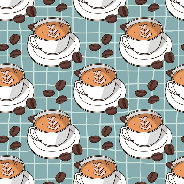 Vector seamless pattern with coffee cups. Retro creative design