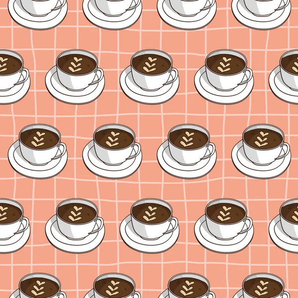 Modello Senza Cuciture Vettoriale Con Tazze Caffè Design Retrò Creativo — Vettoriale Stock