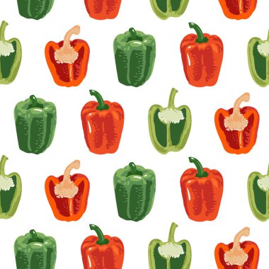 Yeşil ve kırmızı biberli vektörsüz desen. Tatlı ve sıcak.