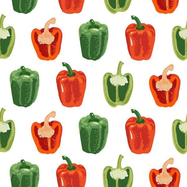 Vektornahtloses Muster Mit Grünen Und Roten Paprika Süß Und Heiß — Stockvektor