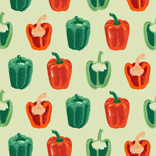 Vektornahtloses Muster Mit Grünen Und Roten Paprika Süß Und Heiß — Stockvektor