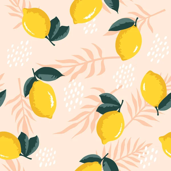 Patrón Vectorial Verano Con Limones Flores Hojas Diseño Textura Sin — Vector de stock