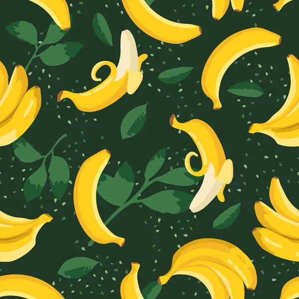 Векторный Летний Экзотический Узор Желтыми Бананами Цветами Листьями Бесшовный Текстурный — стоковый вектор
