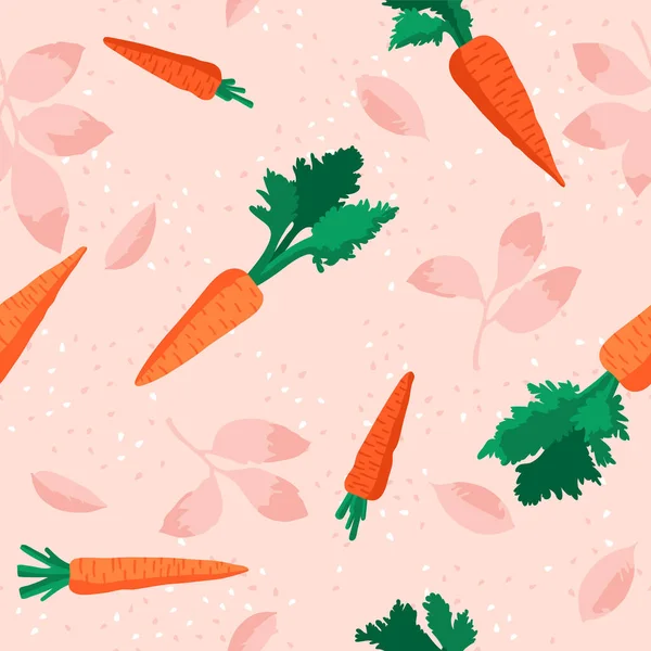 Vektorsommermuster Mit Karotten Blüten Und Blättern Nahtloses Texturdesign — Stockvektor