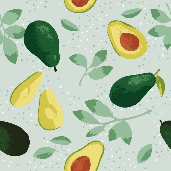 Patrón Vectorial Verano Con Aguacate Flores Hojas Diseño Textura Sin — Vector de stock