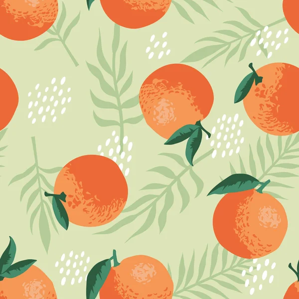 Векторный Летний Узор Апельсинами Цветами Листьями Бесшовный Текстурный Дизайн — стоковый вектор