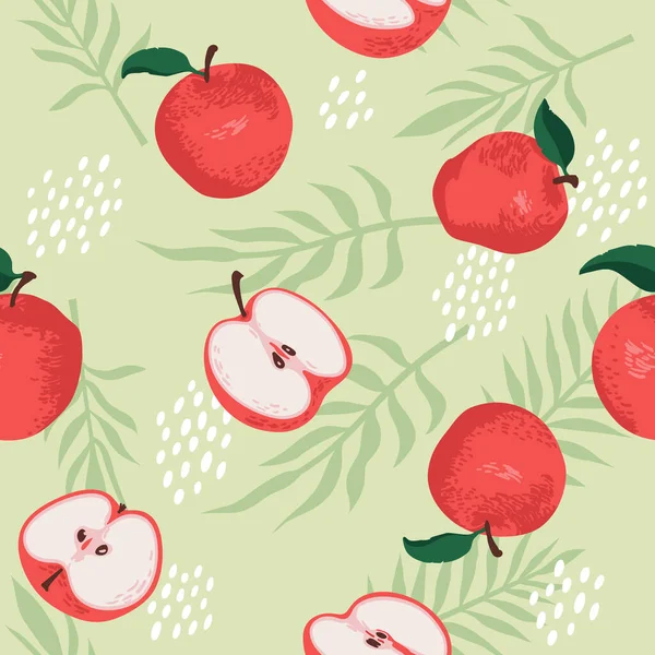 Vektor Sommarmönster Med Äpplen Blommor Och Blad Sömlös Texturdesign — Stock vektor