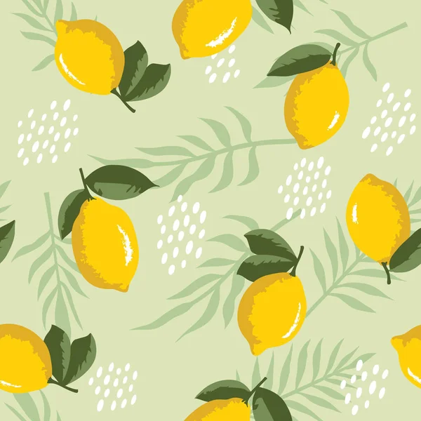 有柠檬 花和叶子的病媒夏季图案 无缝纹理设计 — 图库矢量图片#