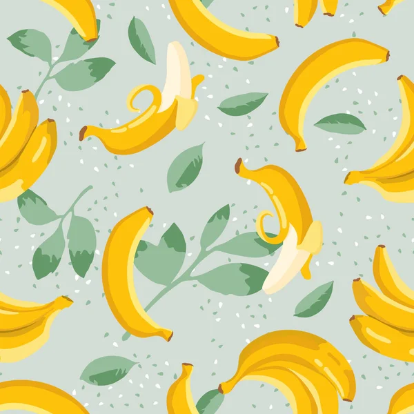 Векторний Літній Екзотичний Візерунок Жовтими Бананами Квітами Листям Безшовний Дизайн — стоковий вектор