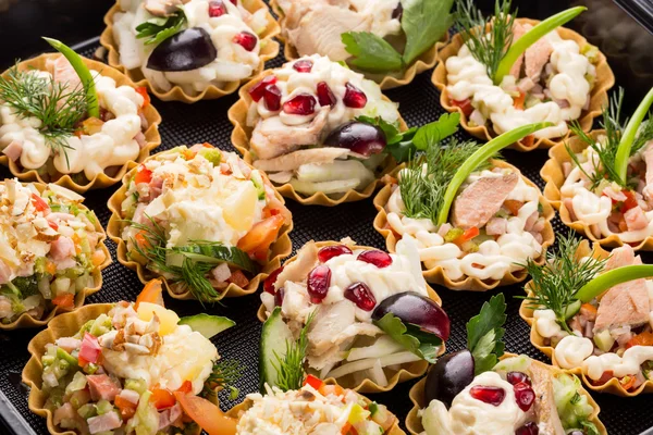 Closeup set different canapes and snacks — Stock Photo, Image