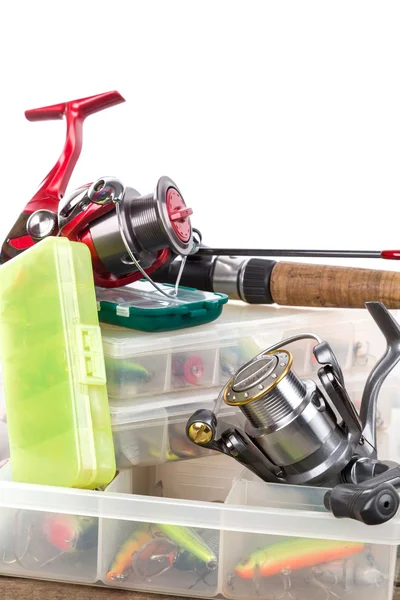釣り道具と餌ボックス — ストック写真