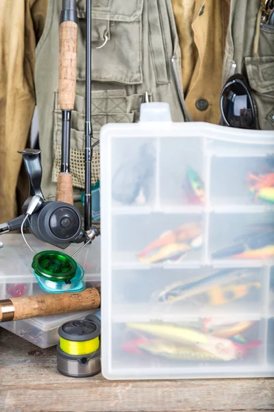 Fishing baits in blure storage box — Stock Photo, Image