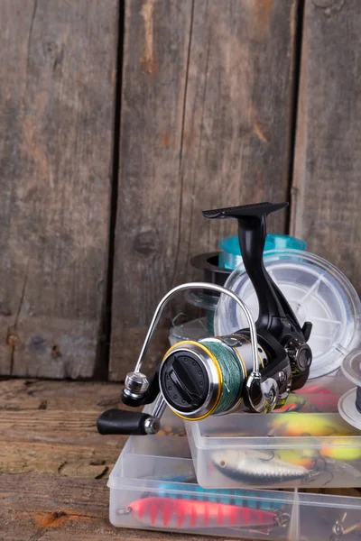 Fishing tackles and fishing baits in box — Stock Photo, Image