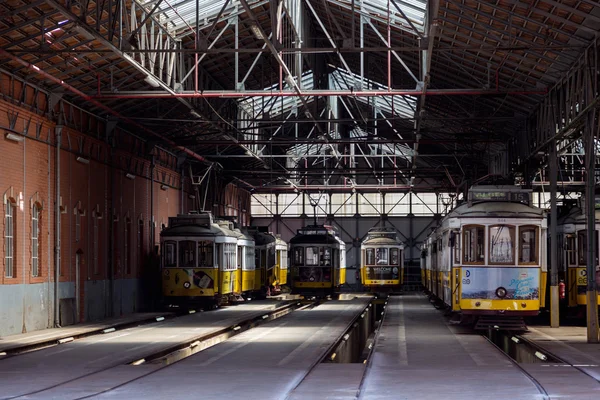 Traditional symbol trams in stand in carpark — Stock Photo, Image