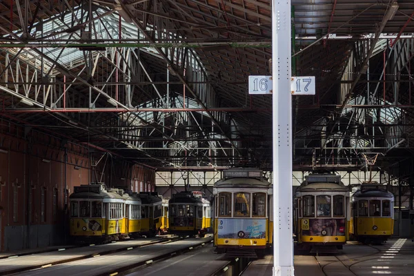 Traditional symbol trams in stand in carpark — Stock Photo, Image