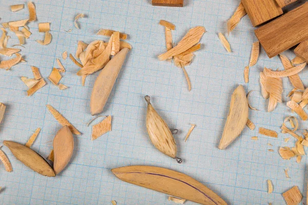 Handmade Wooden Fishing Tacles Graph Paper Background Tools Blanks Mockap — Stock Photo, Image