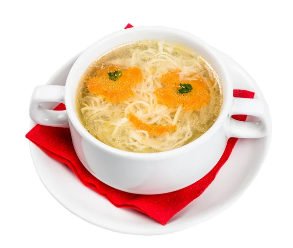 Restaurant serving dish for childs menu  noodles soup with fac — Stock Photo, Image