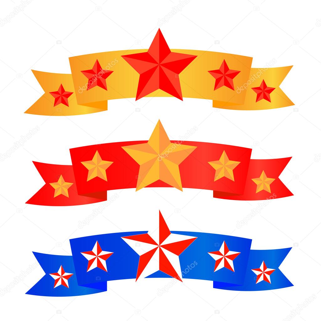 vector for victory day with stars on ribbon in different colors