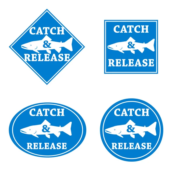 Vector set design emblem fishing catch & release with fish and l — Stock Vector