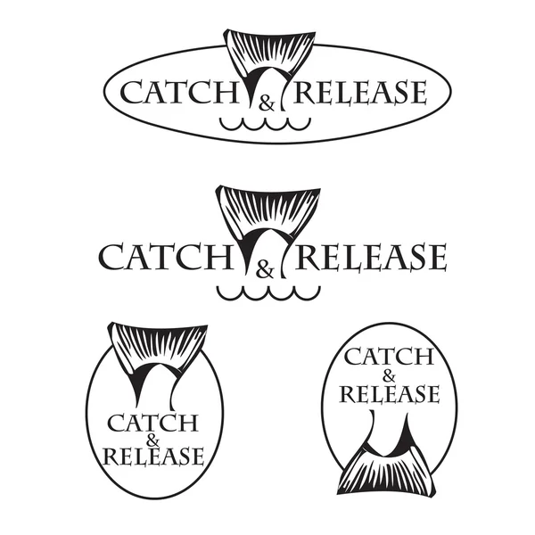 Club de pêche emblème de conception vectorielle avec queue de poisson en rond — Image vectorielle