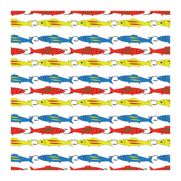 Motif vectoriel de petits poissons de couleur sur crochet dans les lignes — Image vectorielle