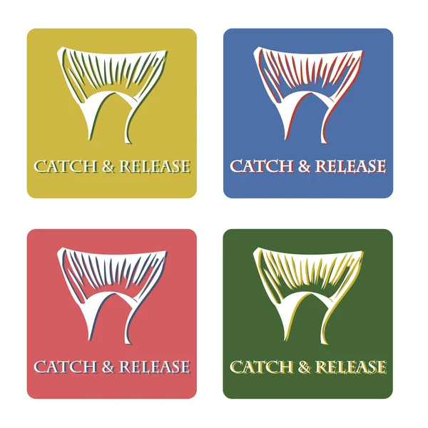 Emblema conjunto vector con cola de pescado en los colores de fondo — Vector de stock
