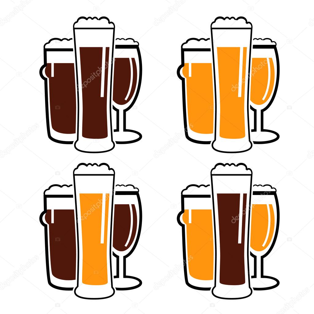 vector set group of three glasses with dark and light beer