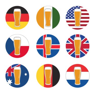 vector set beer glass with beer on background round national fla